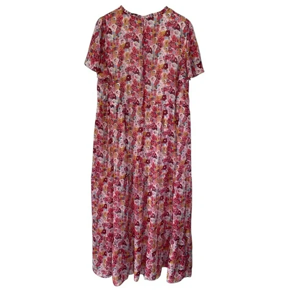 Lane Bryant Pink Short Sleeve Floral Chiffon Tiered Maxi Dress Size 22/24 - Picture 7 of 11